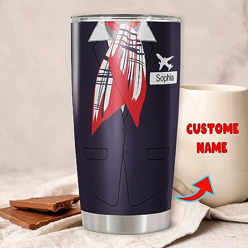 Personalized Flight Attendant Tumbler Custom Name Nutrition Facts Stainless Steel Travel Coffee Mug 20oz 30oz Insulated Cup with Lid Gift Things Birthday Christmas for Women Men - color: Flight189