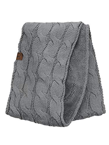 C.C Women's Winter Cable Knit Sherpa Lined Warm Infinity Pullover Scarf - color: Light Melange Grey