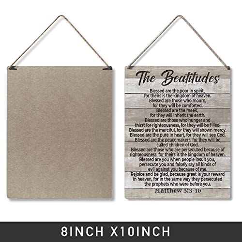 Qious Inspirational Bible Gift Signs the Beatitudes Blessed are the Poor in Spirit for Theirs is the Kingdom of Heaven Wooden Hanging Sign Religious Scripture Art Wall Home Decoration 10 x 8 Inches - color: matthew5