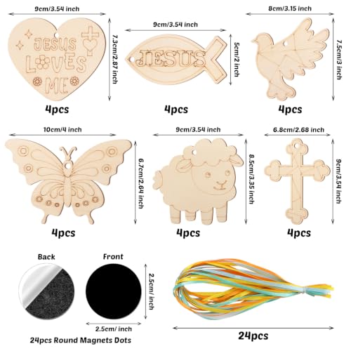 Christian Religious Wooden Craft for Kids VBS DIY Magnets Decor 24Set