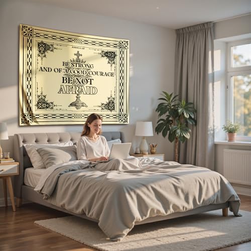 NIPINUS Christian Wall Tapestry with Bible Verses - Joshua 1:9,Large tapestry wall hanging,Retro Motivational Flags Tapestry for Bedroom, Dorm, Living Room Decor Wall Art, 50×60 inches - color: Joshua 1:9