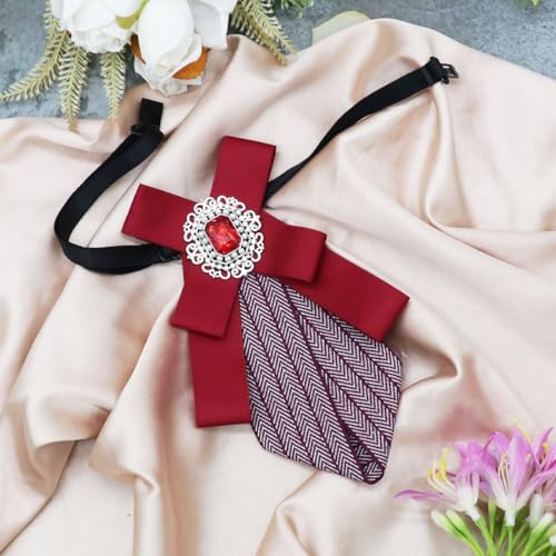 Womens Bow Tie Adjustable Rhinestone Bowtie for Women Ladies Girls Pre-tied Womens Tie for Shirt Suit Uniform - color: Red-strap-style 3
