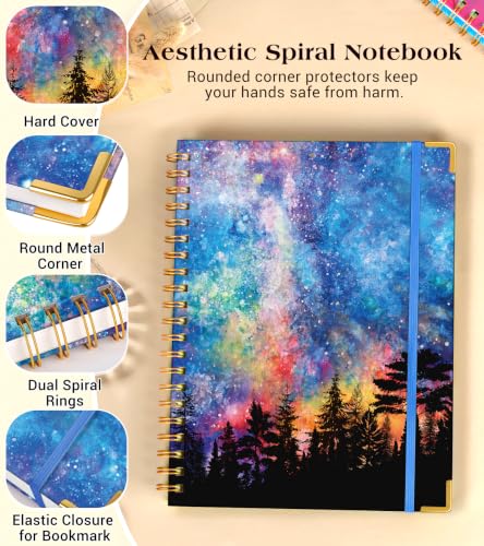 Lined Spiral Notebook Journal for Women, 150 Pages Cute Notebooks 5.75” x 8.38”, A5 Hardcover Spiral Journals with 100 GSM Thick Paper, College Ruled Notebook for Writing Work School, Forest Under a Starry Sky - color: Forest Under a Starry Sky