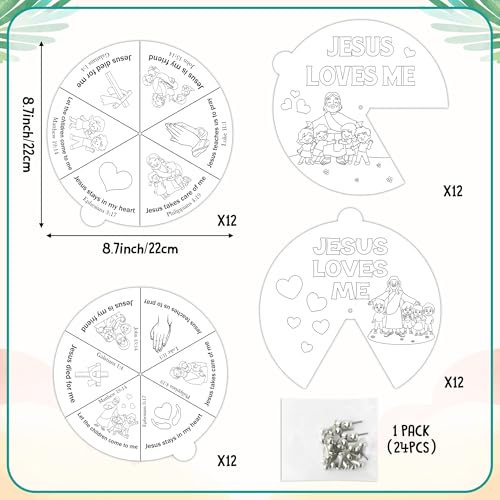 COcnny Religious Coloring Wheel Craft- 24 Sets Color Your Own Christian Art Craft DIY Coloring Cards for Kids, Jesus Loves Me Paper Craft Art for Sunday School Home Class Biblical VBS Activities - style: Jesus Loves Me