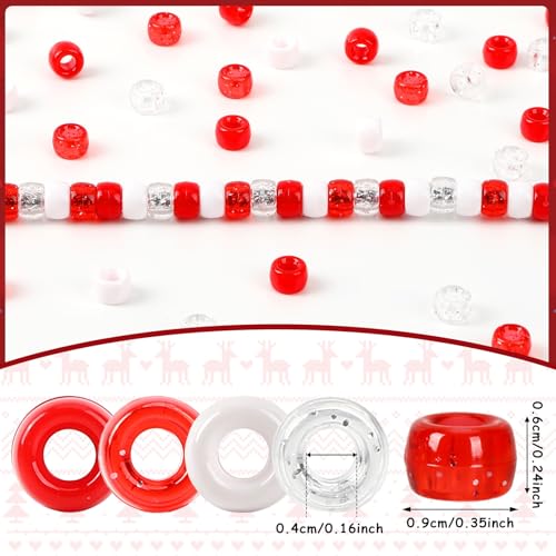 UPINS 1200Pcs Red White Pony Beads for Christmas Valentines Bracelets - color: Solid Glitter Red and White