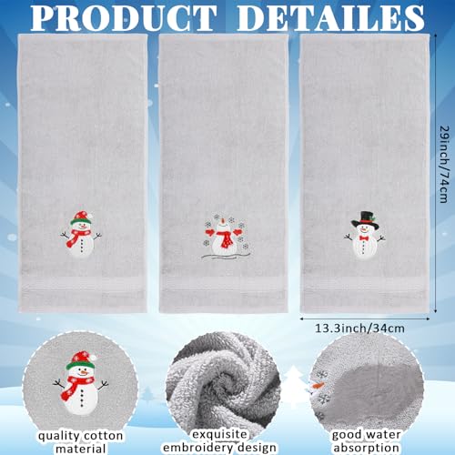 3 Pcs Christmas Snowman Hand Towels for Bathroom, Light Gray, Snowman - color: Snowman, size: 13.3 x 29.5 inches