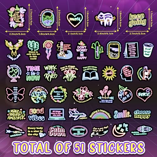 50 Pcs Neon Motivational Quotes Stickers for Water Bottle, Inspirational Vinyl Waterproof Laptop Decals, Kids Teens Adults Phone Case Skateboard Luggage Decors - color: Inspirational-pvc-150kshr