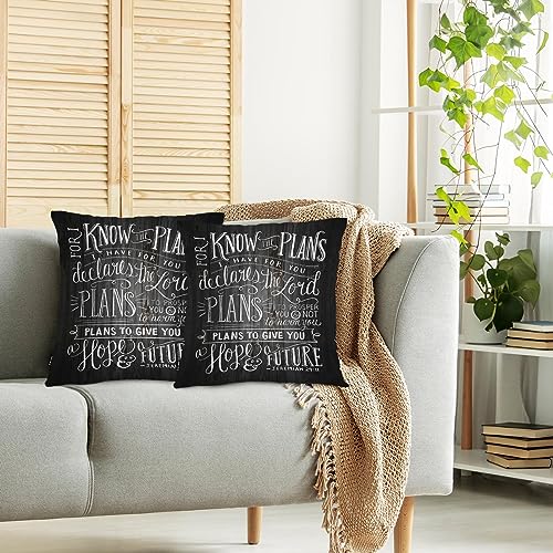 Swono Bible Verse Home Decorative Throw Pillows Covers, Holy Bible Set of 2 Pillow Case for Livingroom Bedroom, Boho Pillow Cushion Covers for Man Woman 18"X18", for I Know The Plan I Have for You - color: Bible Verse, size: 18" x 18" (Pack of 2)