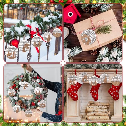 Shellwei 24 Pcs Christmas Ornament Bulk Wooden Nativity Scene Music Sheet - style: Stylish
