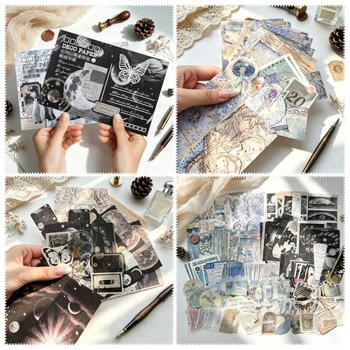 200Pcs Vintage Ephemera Junk Journal Kit, Paper & Stickers for Scrapbooking - color: Cfxs1-200ps