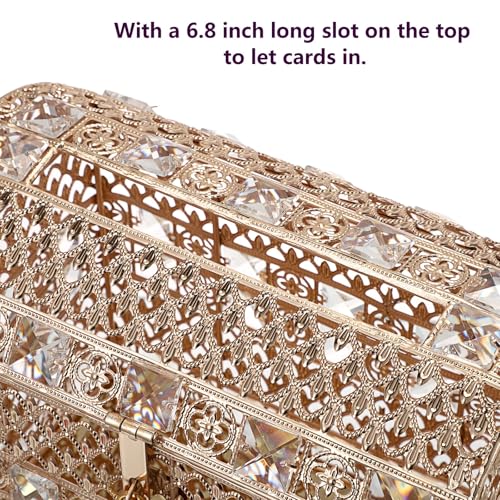 ELLDOO Crystal Wedding Card Box with Heart Lock, Vintage Money Card Box Treasure Chest Style Gold Gift for Wedding Receptions, Centerpiece Decor, Anniversary Keepsake, Gift, Small Size - color: Gold, size: Small