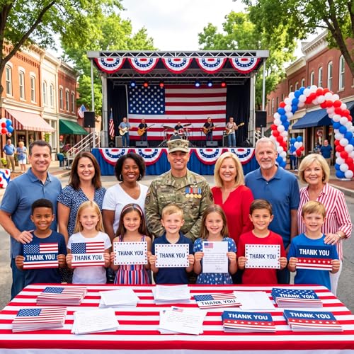 Eaasty 100 Pcs Cards with Stickers, Envelopes, Patriotic Thank You Style - style: Patriotic Thank You Style