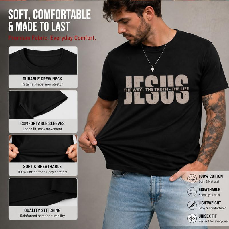 Christian Shirts for Men Jesus T Shirt The Way The Truth The Life Shirts - color: Grey, size: 3X-Large