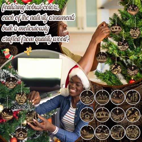 Soaoo 60 Pcs Christmas Nativity Scene Ornaments Bulk Wooden Decor, Regular - style: Regular