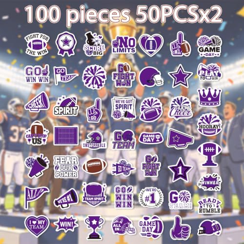 100 Pcs Purple Team Spirit Stickers Cheer Sports Stickers for Face - style: Purple Team Spirit
