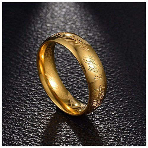 Engraved Gold Wedding Band for Men by Ginger Lyne | 6mm Stainless Steel Wedding Ring for Women | Elegant Eternity Style Fashion Jewelry Gift Idea for Couples