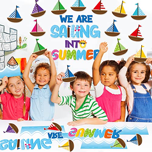 CY2SIDE 86PCS Sailing Into Summer Cutouts for Bulletin Board Border Sets, Hello Summer Theme Sailboats Trim, Classroom and School Summertime Nautical Decorations - style: Summer Sailboats