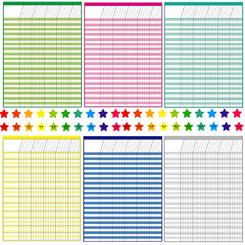 Youngever 6 Pack Multi-Color Laminated Dry Erase Incentive Chart with 120 Reward Star Stickers for Chore Responsibility, School Attendance, Homework Progress Tracking Chart (17 Inch x 22 Inch)