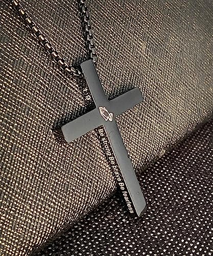 Cross Necklace Stainless Steel Necklace Religious Bible Verse Pendant Crucifix Necklace Faith Jewelry with 22' Chain - style: Joshaua 1:9 - Black