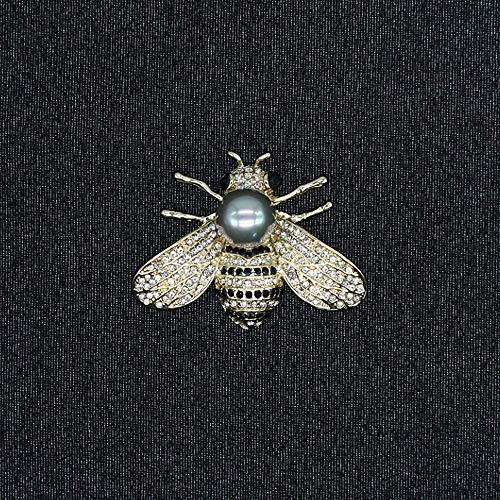 Honey Bee Brooches Crystal Insect Themed Bee Brooch Animal Fashion Shell Pearl Brooch Pin Gold Tone - color: Gray pearl