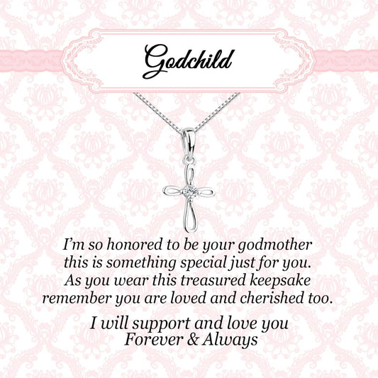 Cherished Moments Godchild Cross Necklaces, .925 Silver or 14K Gold-Plated - color: Infinity Cross-SILVER