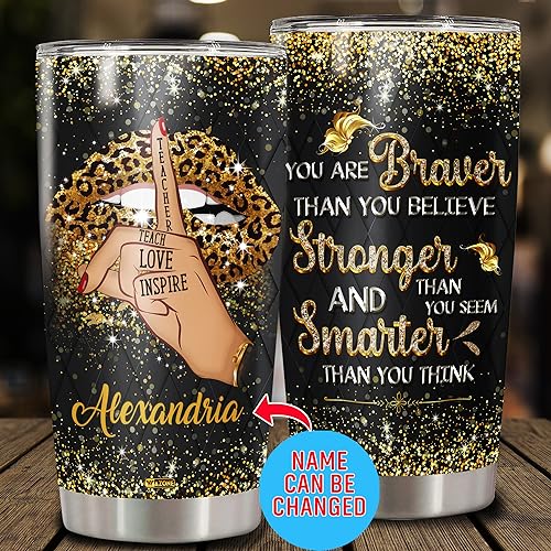 WAZONE Personalized Leopard Sunflower Golden Lips Coffee Tumbler Stainless Steel With Lid 20 30oz Cups Custom Teachers Day Birthday Christmas Thanksgiving Gifts For Teacher From Students - color: Teacher