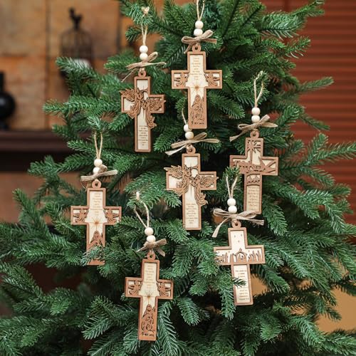 Vercraft 24 Pcs Wooden Cross Christian Christmas Ornaments, Vintage Style