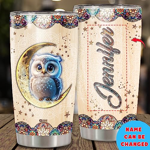 WAZONE Personalized Owl Insulated Tumbler Cup With Name Mandala Style 20oz 30oz Stainless Steel Travel Mug Gifts Christmas Birthday for Women Girl Animal Lovers Daughter Best Friends Sister - color: Owl