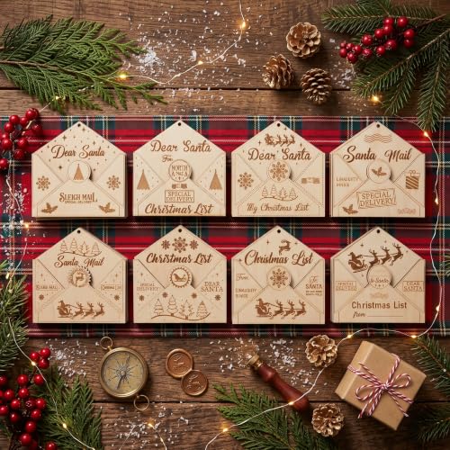 Shellwei 24 Pcs Farmhouse Wooden Christmas 3D Envelope Ornaments Bulk - style: Envelope
