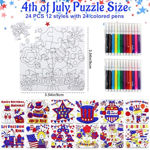 24 Sets 4th of July Crafts for Kids, Patriotic Crafts Activities DIY Puzzle Kits Red White Blue Star Flag Independence Day Memorial Day Jigsaw Painting Arts for Party Favors Gift Supplies Coloring Toy - color: 4th of July Colorful