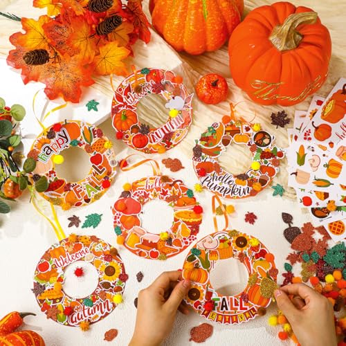 Hollowfly 48 Sets Fall Wreath Craft Kits, DIY Paper Crafts with Stickers - style: Autumn
