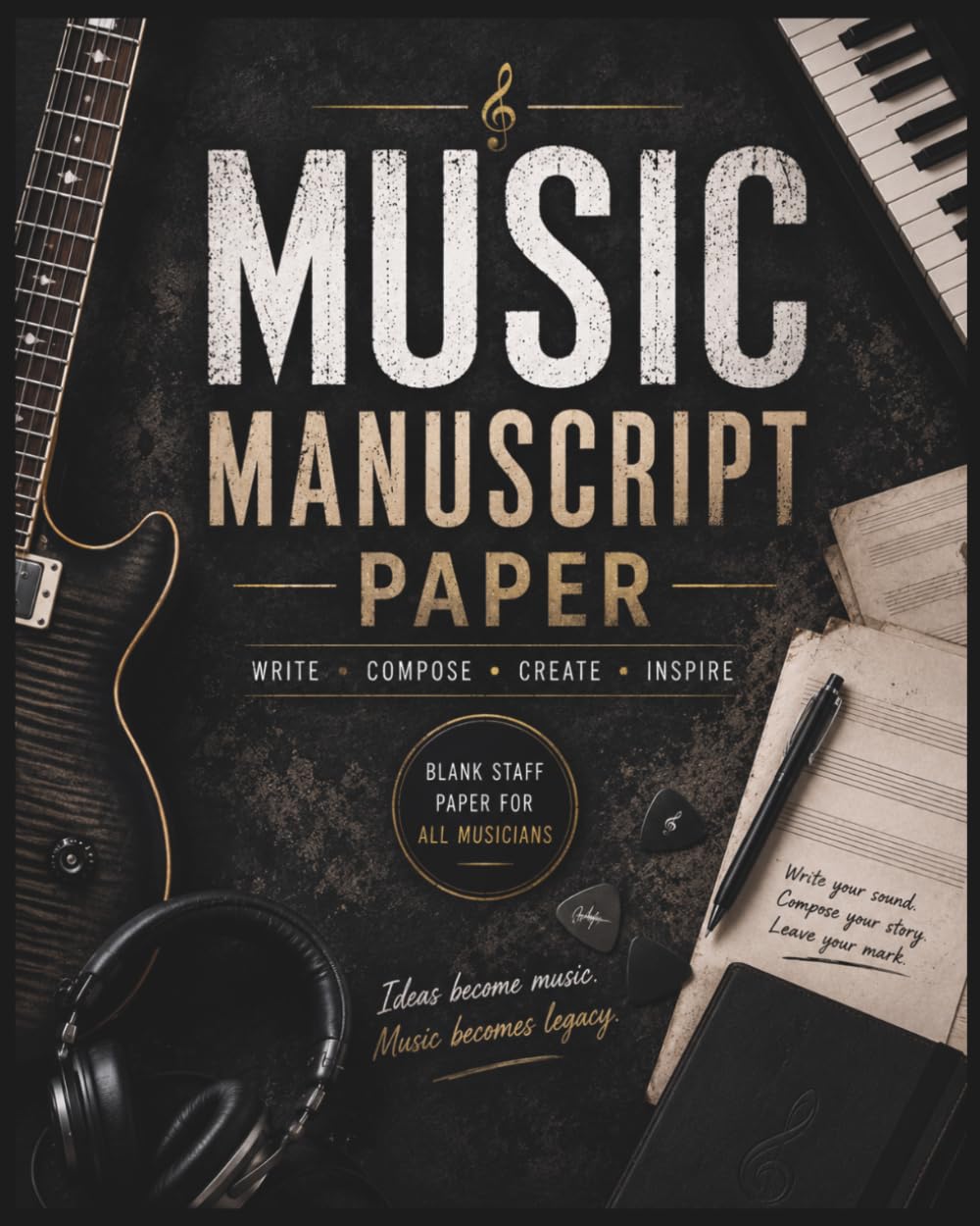 Music Manuscript Paper: Blank Music Sheets Paper | Staff Notebook for Songwriting, Composition, Music Lessons, Piano, Guitar, Choir & Music Theory | 120 Pages | 8 x 10 Inches