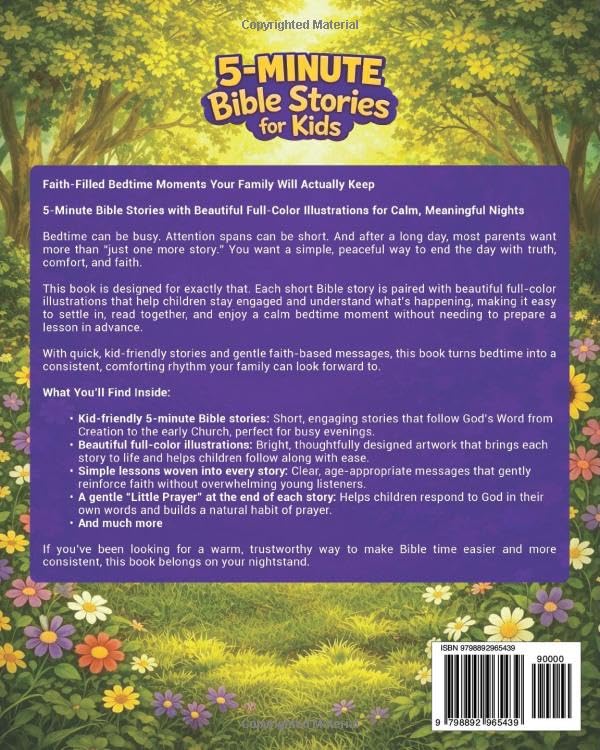5-Minute Bible Stories for Kids: 12 Illustrated Adventures and Lessons to Inspire Faith and Bring God's Word to Life (Christianity for Children)