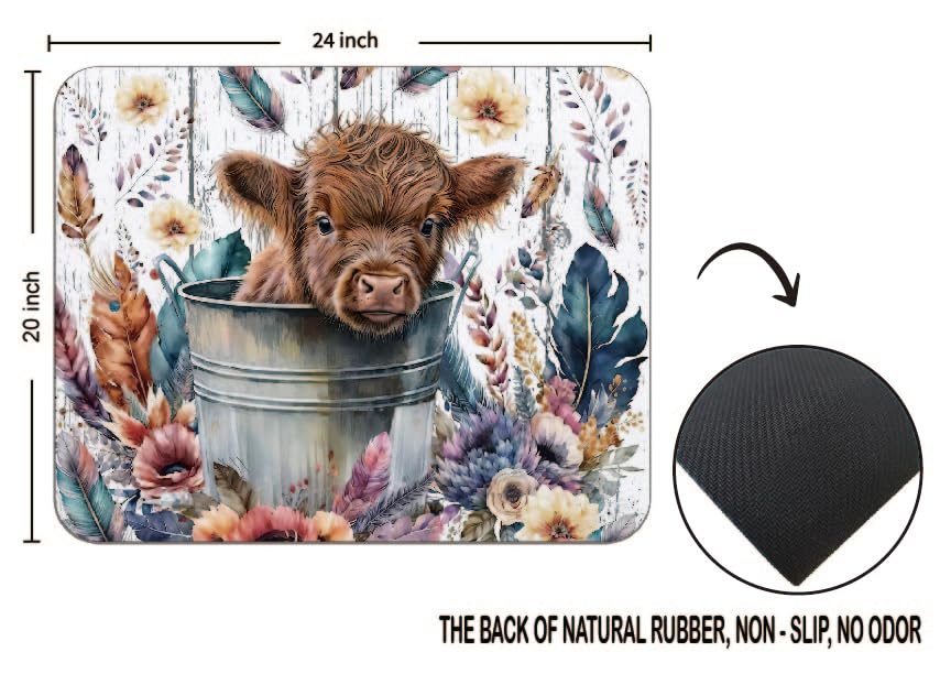 OFlich Highland Cow Mouse Pad - Floral, 9.5x7.9 Inch, Reddish Brown, Polyester & Polyurethane, Non-Slip Base, Office & Gaming - color: Cow 5