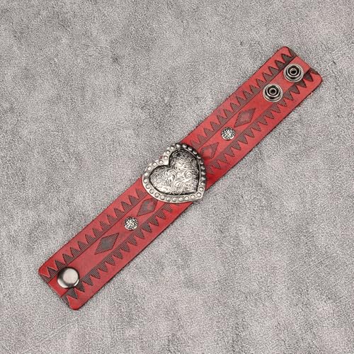 GelConnie Punk Leather Cuff Bracelet Adjustable Straps Wrap Bracelets Arm Armor Cuff Gothic Leather Wristbands for Men, Women - color: MLPB101-Red