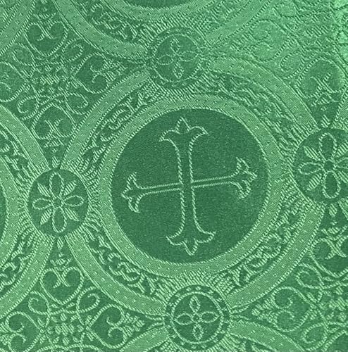 Green Religious Cross Jacquard Brocade Church Fabric, 58 Inches Wide, Sold by Yard
