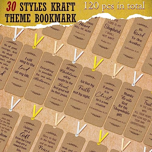 Chinco 120 Pcs Christian Bible Bookmarks – Religious Verse Bookmarks - style: Kraft Style