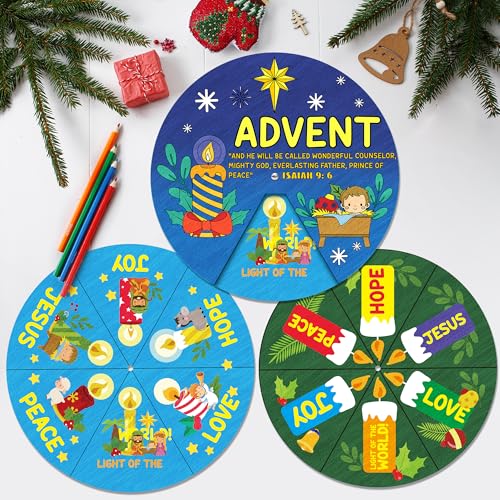 COcnny Christmas Coloring Craft - 24 Sets DIY Color Your Own Religious Christian Art Craft Wheel Cards, Xmas Advent Jesus Paper Kit for Church Sunday School Home Class Bible VBS Activities - style: Christmas Advent