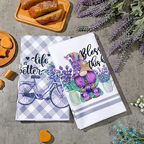 Boyiee 6 Set Lavender Kitchen Towels Purple Floral Dishcloth - color: Lavender