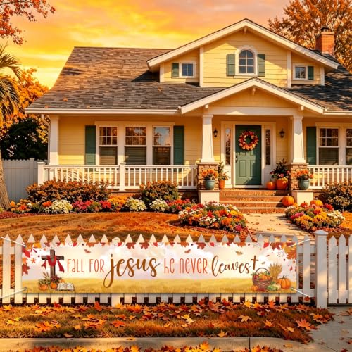 Fall for Jesus He Never Leaves Christian Fall Banner Thanksgiving Yard Sign - color: Fall for Jesus He Never Leaves