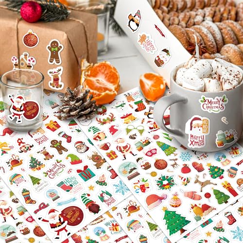 LINAYE 24 Sheets Christmas Stickers for Kids, 1570 PCS Adhesive Christmas Stickers Bulk Cute Goodie Bags Basket Stuffers Party Favors for Kids - style: Christmas 24 Sheets