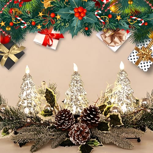 Silver Christmas Tree & Pine Cone Table Centerpiece with LED Lights - color: Silver Tree