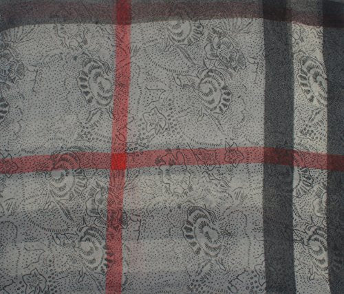 VIVIAN & VINCENT Scottish Fall Winter Soft Lightweight Plaid Check Tartan Sheer Infinity Scarf - color: Floral Gray