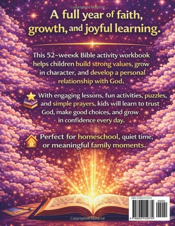 52-Week Bible Activity Workbook for Kids Ages 8–12: Fun Bible Lessons, Puzzles, Activities & Simple Prayers | Christian Workbook for Kids & Homeschool Learning (52-Week Bible Activities for Kids)