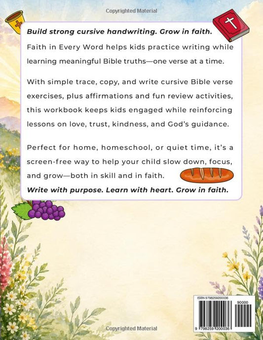 Faith in Every Word: A Bible Verse Cursive Handwriting Workbook with Copywork for Kids 8–12
