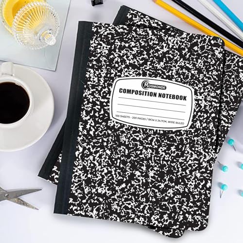 Rosmonde 100 Pack Composition Notebooks Bulk Wide Ruled, Bulk Black Marble - size: 100 Pack