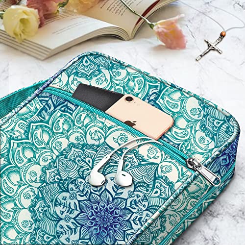 FINPAC Bible Cover, Carrying Book Case Bible Bag with Handle - color: Emerald Illusions