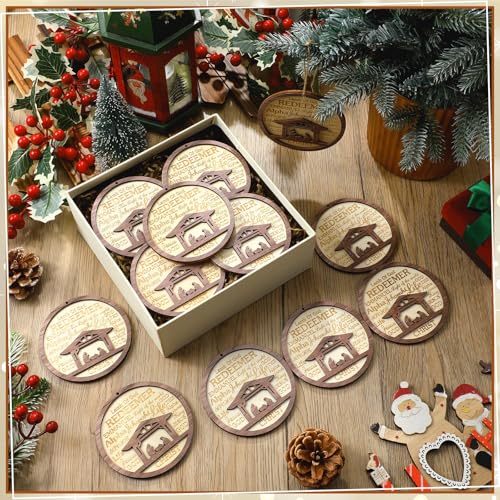 CroBlissful 24 Pack Christmas Nativity Scene Ornaments Bulk Wooden Christian Religious Catholic Gifts Nativity Story Jesus Mary Joseph Set Acrylic 3D Christmas Tree Decor Xmas Gifts (4 Inch) - size: 4 Inch