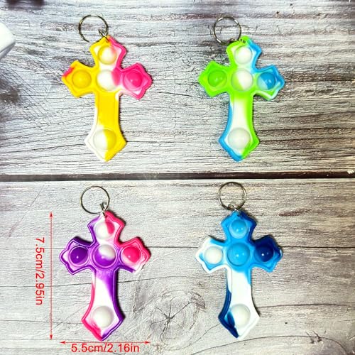 Goodangie00 30 Packs Rainbow Bulk Religion Cross Mini Pop Fidget Keychain Bubble Toy for Kids Classroom Treasure Chest Students Prizes,Birthday Goodie Bag Stuffers,Easter Party Favors Gifts