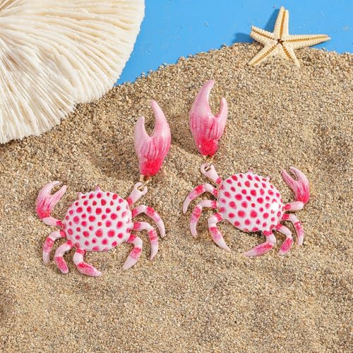 Creative Exaggerated Ocean Animal Drop Dangle Earrings for Women, Bohemia Style Alloy Lobster Octopus Fish Crab Earrings for Summer Beach Holiday Party Jewelry Gifts - style: Pink Crab Earrings